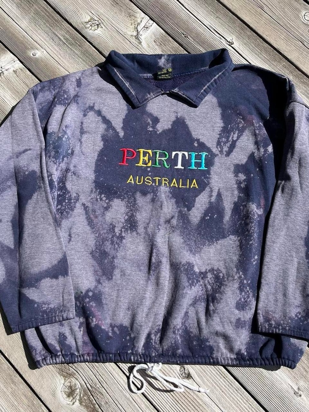 Made in Australia navy bleach dyed perth australia collared sweatshirt
